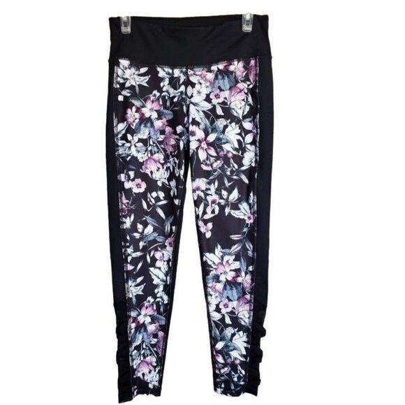 Women's Leggings Medium Low Rise Black Floral Mesh Inset Joggers M NWOT - Picture 5 of 7